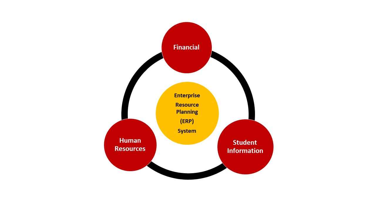 Design showing that our ERP System has three elements: Financial, Human Resource, and Student Information