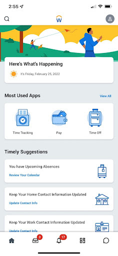 Screenshot of Workday mobile