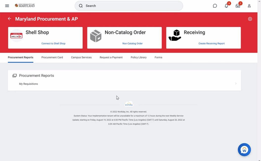 Screenshot of the Purchasing Dashboard in Workday