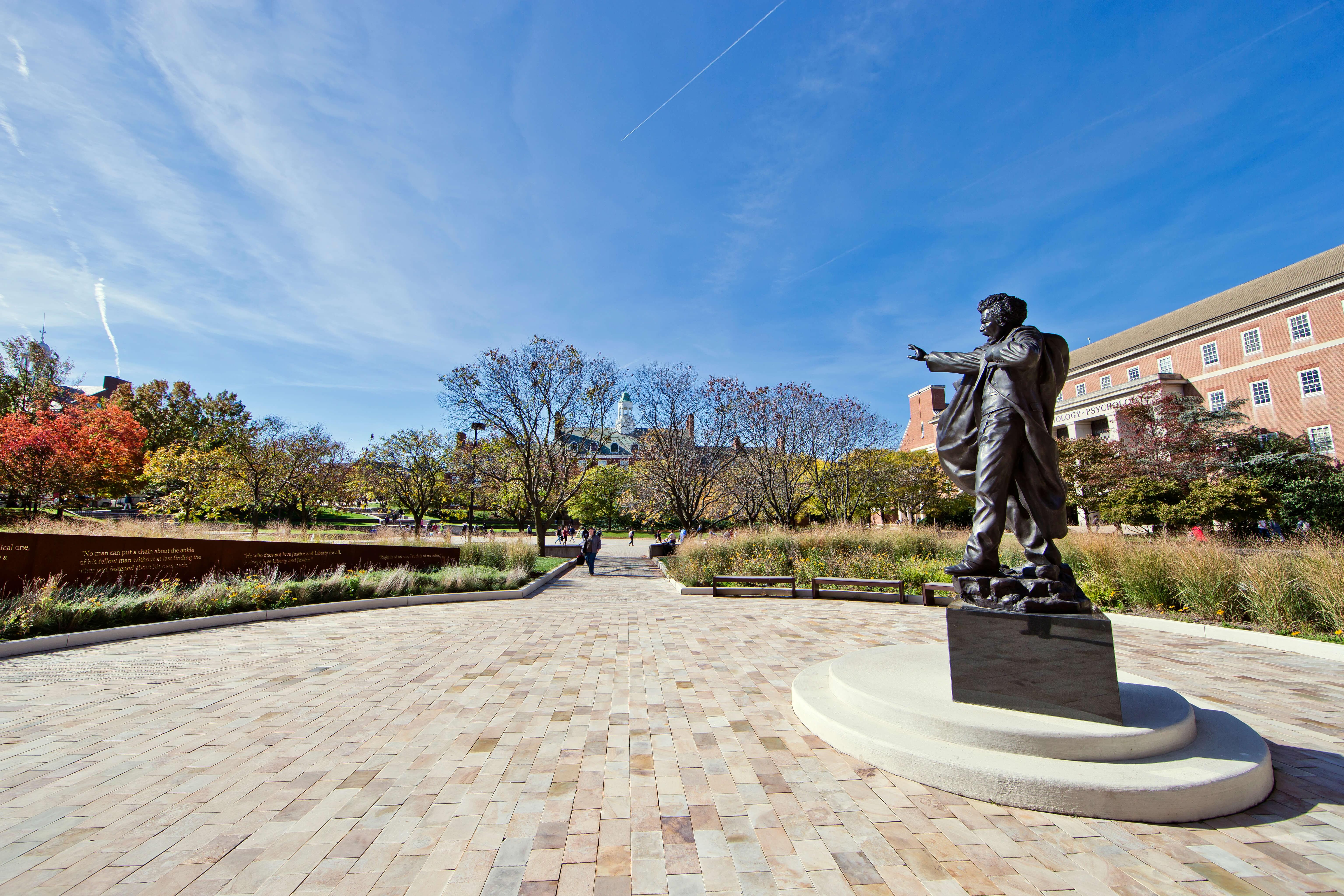 Statue of Frederick Douglas and surrounding courtyard