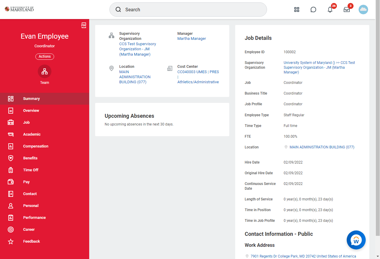 Screenshot of Workday Worker Profile