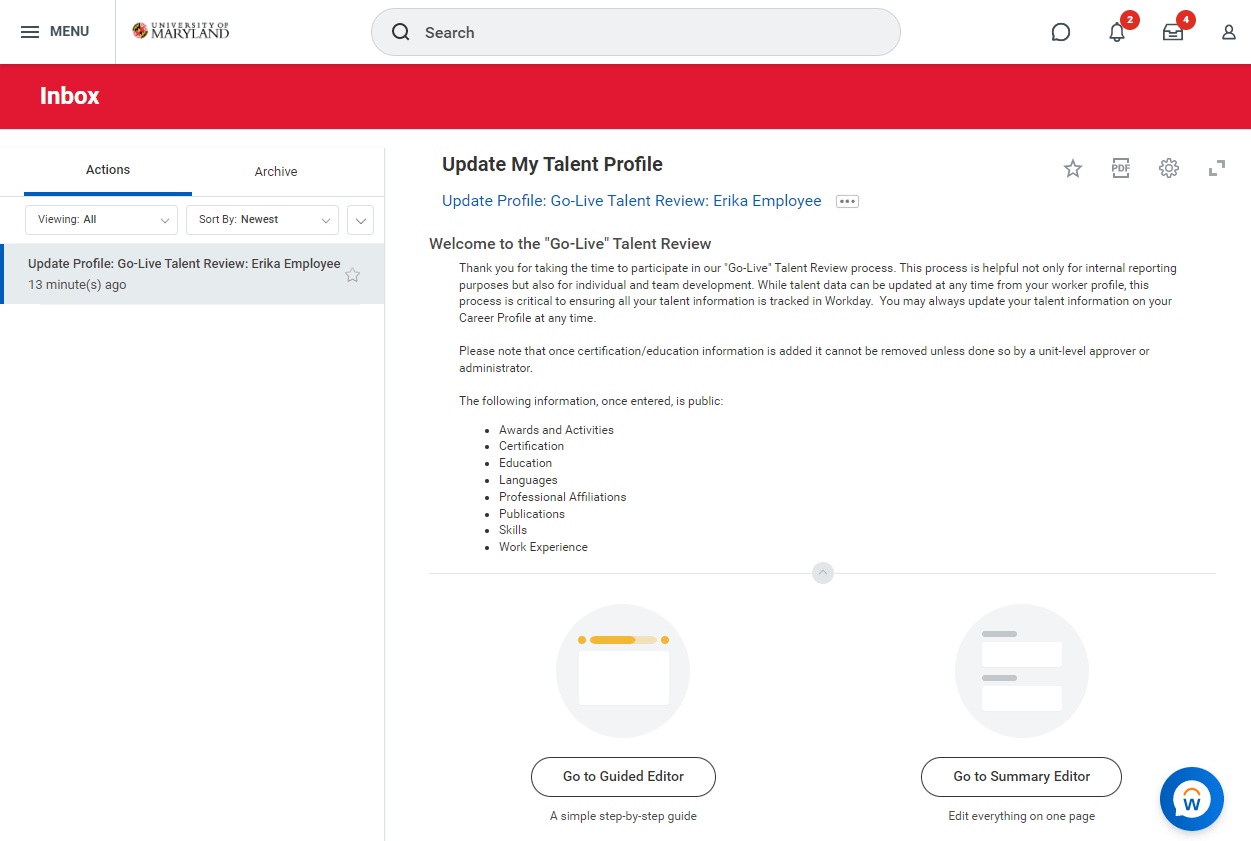 Screenshot of the Workday Talent Profile