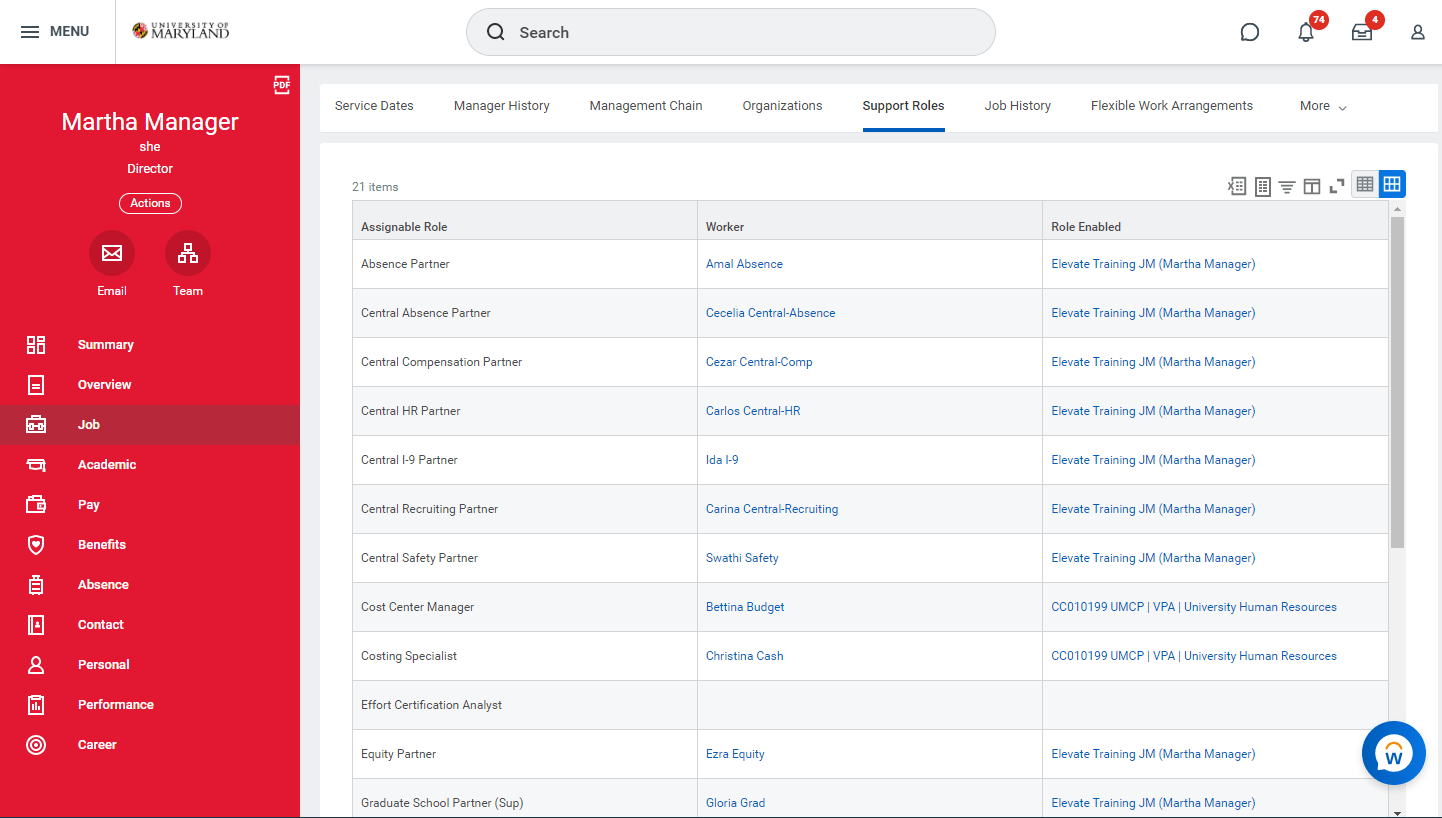 Screenshot of Sample Workday Support Roles Page