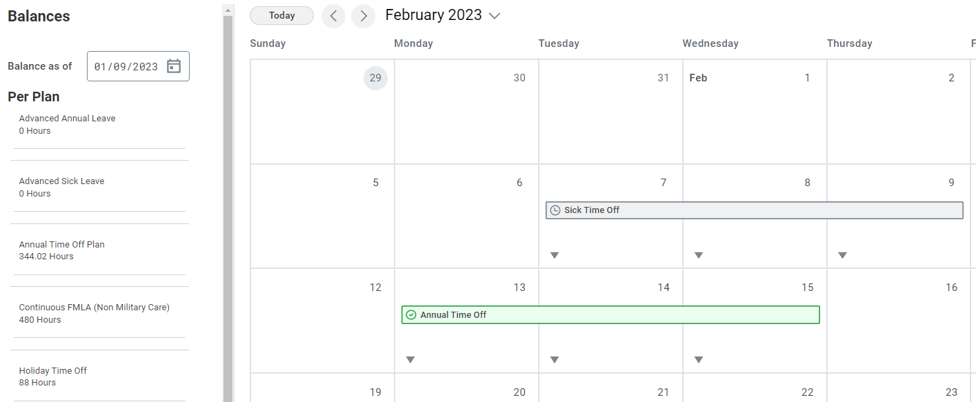 Screenshot of the Absence Calendar in Workday