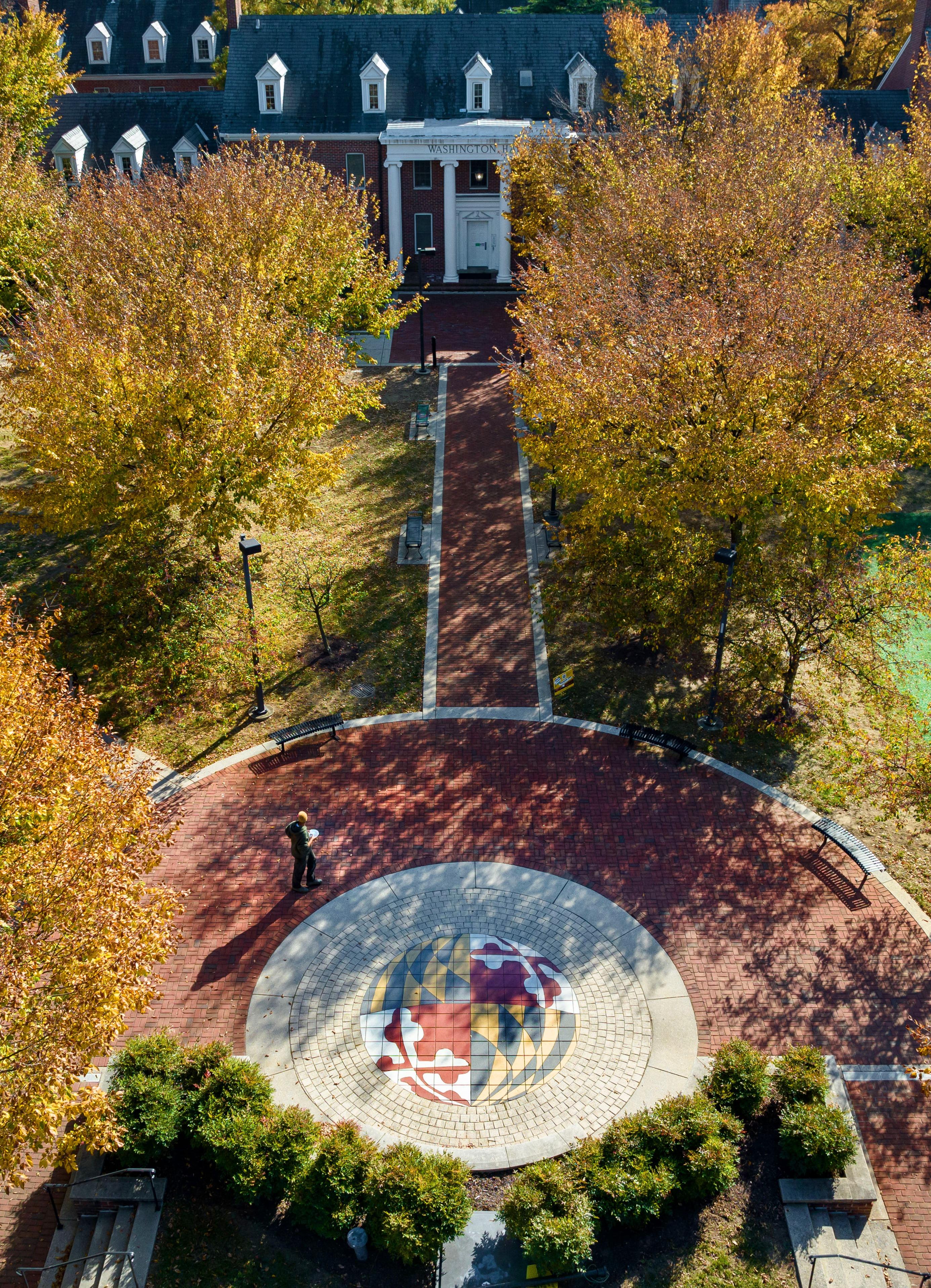 Aerial footage of Washington Quad at the University of Maryland, College Park (captured by drone)
